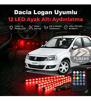 Dacia Logan Uyumlu RGB Ayak Altı LED 12 Led Kumandalı Müzik Duyarlı Araç İçi Aydınlatma 7 Renk 12V