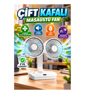 Çift Kafalı USB Şarjlı Sessiz Masaüstü ve Duvar Tipi Fan – 6 Kanatlı