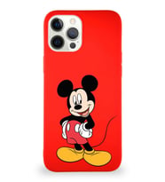 Apple iPhone 12 Pro Max Soft Premier Kapak Mickey Mouse-E Tasarımlı Silikon Kılıf - Kırmızı (Şeffaf)