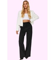 Kadın Yüksek Bel Çizgili Straight Fit Pantolon İnterlok Örme Kışlık Yaz Aylarının Vazgeçilmezi (Siyah)