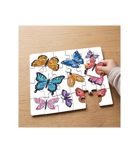 Çeşitli Kelebekler Kolajı Tasarımlı 24 Parça Ahşap Çocuk Puzzle MPK0633