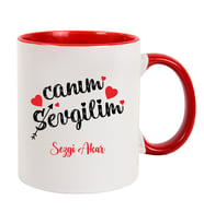 İsme Özel Kırmızı Renk Detaylı Kupa Bardak - Canım Sevgilim (Beyaz)