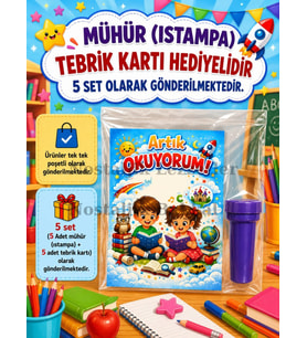 Okumayı Yeni Öğrenen Öğrencilere 5 Set 1. Sınıf Hatırası Mühür (Istampa) Tebrik Kartı Hediyeli