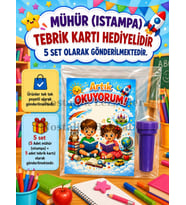 Okumayı Yeni Öğrenen Öğrencilere 5 Set 1. Sınıf Hatırası Mühür (Istampa) Tebrik Kartı Hediyeli
