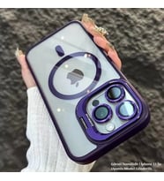 iPhone 13 Uyumlu Kılıf Klon Stantlı + Lens Korumalı MagSafe Kapak (Mor)