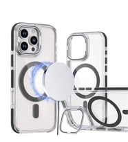 Coverzone iPhone 16 ile uyumlu Metal Standl? ?effaf Magsefe ile uyumlu ?arj �zellikli Renkli ve ??k Tasar?ml? Dalliance Transparent TPU Arka Kapak Black