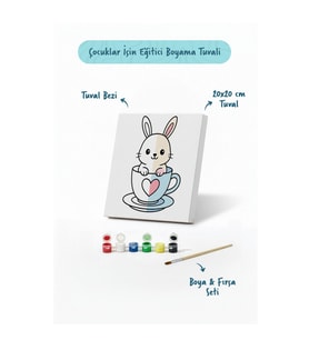 Sevimli Tavşan Boyama Tuvali – Şövalesiz Boya Seti 20x20