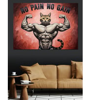 No Pain No Gain Kaslı Kedi Dekoratif Kanvas - Mdf Ahşap Tablo