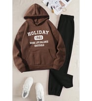 Holiday Baskılı Eşofman Takımı (Kahverengi)
