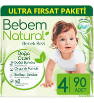 Bebem Bebek Bezi Natural Beden:4 (7-14KG) Maxi 104 Adet Ultra Fırsat Pk