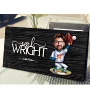 BK Gift Kişiye Özel Erkek Beyzbol Oyuncusu Karikatürlü Kabartma Figürlü Ahşap Tablo, Duvar Dekoru, Arkadaşa Hediye, Özel Tasarım Ev Hediyesi-1 (Siyah)