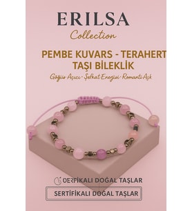 Sertifikalı Terahertz - Pembe Kuvars Taşı Bileklik - Sevgi Şefkat Enerjisi Göğüs Açıcı Doğal Taş (Çok Renkli)