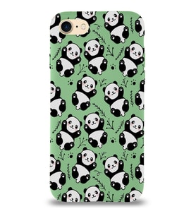 Apple iPhone SE 2020 Uyumlu Lansman Kılıf Panda Tasarımlı İçi Kadife Kapak-Yeşil (Şeffaf)