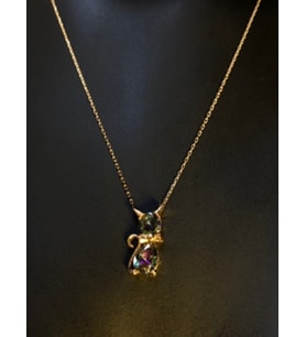 VOG MİSTİK TOPAZ SEVİMLİ KEDİCİK ROZE RENK GÜMÜŞ KOLYE SARI,BEYAZ SEÇENEĞİ (Rose)