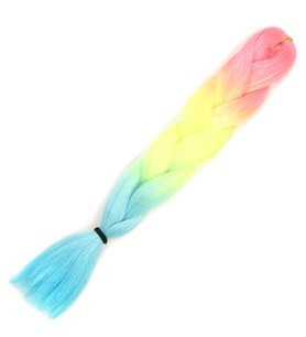 Simli Fuşya / Neon Sarı / Açık Mavi Ombreli Örgülük Saç 100 Gr.