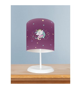MEKTA HOME BEBEK VE ÇOCUK ODASI Renkli Unicorn Desenli Mor Abajur