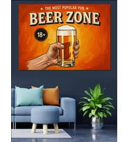 Bira Bardağı "Beer Zone" Yazılı Afiş Dekoratif Kanvas - Mdf Ahşap Tablo