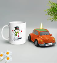 Yılbaşı Hediyesi BK Gift Kişiye Özel Yeni Yıl Tasarımlı Beyaz Kupa Bardak ve Plakalı Nostaljik Vosvos Mum Hediye Seti-8, Sevgiliye, Arkadaşa Hediye