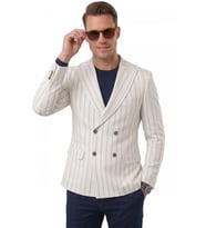DeepSEA Erkek Beyaz Çizgili Kruvaze Blazer Ceket – Slim Fit Modern Kesim Şık Yazlık Ceket 2600814