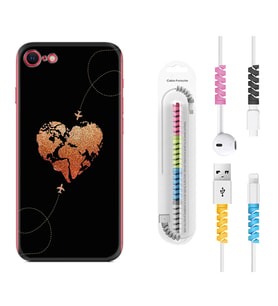 Apple iPhone 5 6 7 8 Plus Se XR Kılıf Kablo Koruma Spiral Silikon Plane Heart 1721