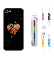 Apple iPhone 5 6 7 8 Plus Se XR Kılıf Kablo Koruma Spiral Silikon Plane Heart 1721