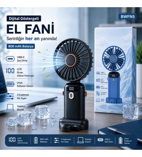 Kalemhane Dijital Göstergeli Hareketli Başlık El Fanı Siyah