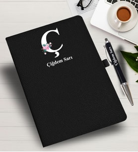 Kişiye Özel harf Tasarımlı  İsme Özel Defter ve Kalem