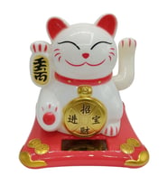 Maneki Neko El Sallayan Şans Kedisi Beyaz Solar Güneş Enerjili 10x10cm NO4B01