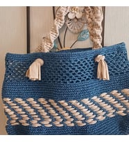 Chiclookdesign Makrome Saplı El Örgüsü Kadın Koyu Mavi/Bej Omuz Çantası
