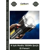 #ElFeneri Kamp Avcılık Outdoor Taşınabilir Güçlü LED Aydınlatma 4 Işık Modlu 150Mh Şarjlı El Fener