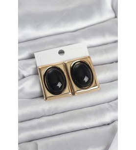 Pilelistore  Siyah Kare Model Vintage Gold Renk Kadın Küpe