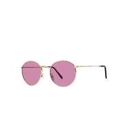 Polarize Yuvarlak Retro Gözlük Altın Çerçeve Pembe Aynalı Cam Güneş Gözlüğü