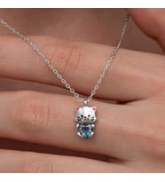 Gümüş Mistik Topaz Taşlı Sevimli Kedi Kolye