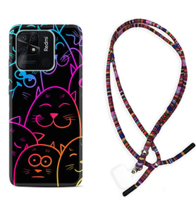 Xiaomi Poco X3 Pro M4 Pro X4 Pro C40 10C Kılıf Boyun Asklı Rasta Silikon Neon Cats 1790