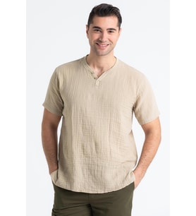 Kısa Kol Erkek Ribanalı Yazlık Müslin Tshirt Vizon Vzn
