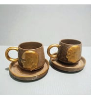 Atatürk Özel Serisi 3D Kabartmalı Yaldızlı 4 Parça El Yapımı Seramik Fincan Takımı (Siyah-Gold)