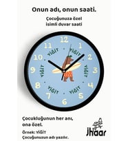 İsme Özel Sorfçü Ayı Çocuk Odası Duvar Saati Orta Boy 30 cm Siyah Camlı Sessiz