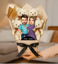 Kişiye Özel Fotoğraflı Tesettür Çift Ayıcık Buketi (STD)