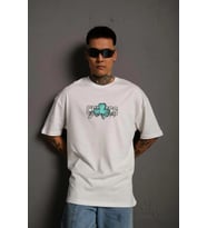 Erkek Kısa Kol Yazlık Tişört Bisiklet Yaka Baskılı Oversize T-Shirt - Beyaz
