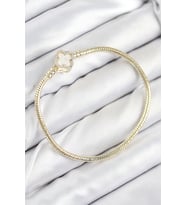 Pirinç Charm Zirkon Taşlı Yonca Model Gold Renk Kadın Bileklik 5886 - HPSBYI7256-4769
