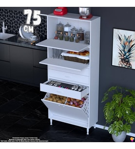 Eliusta Yaren 75 cm Erzak Dolabı 2 Kapaklı 3 Çekmeceli Sepetli Çok Amaçlı Mutfak Kiler Dolabı 75x194x32 cm