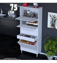 Eliusta Yaren 75 cm Erzak Dolabı 2 Kapaklı 3 Çekmeceli Sepetli Çok Amaçlı Mutfak Kiler Dolabı 75x194x32 cm