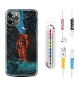 Apple iPhone 11 12 13 14 Pro Max Kılıf Kablo Koruma Spiral Silikon Astronot Smoke 1769
