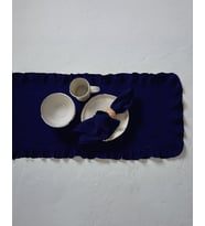 Fırfırlı Keten Runner 40 X 110 Cm (Lacivert)