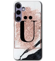 Galaxy S24 Kılıf HD Desen Baskılı Kılıf - Pembe Mermer Desenli Ü Harfi