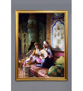 Ud Öğrenen Hanım Sultan Dijital Baskılı Kadife Kumaş Çerçeveli Tablo TBL0054 (Çok Renkli)