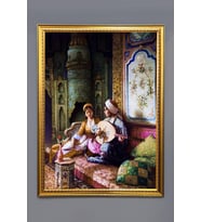 Ud Öğrenen Hanım Sultan Dijital Baskılı Kadife Kumaş Çerçeveli Tablo TBL0054 (Çok Renkli)