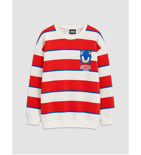 LCW baby Kırmızı Sonic Çizgili Erkek Çocuk Sweatshirt
