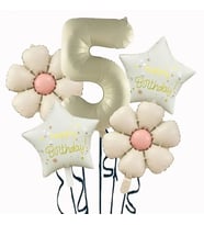 Krem Yıldız 5 Yaş Happy Birthday Yıldız Rakam Folyo Balon Set