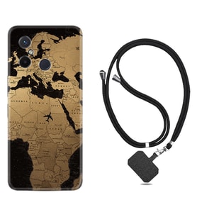 Xiaomi Redmi 12C Kılıf Silikon Boyun Askılı İpli Desenli Silikon Map Planet 1656